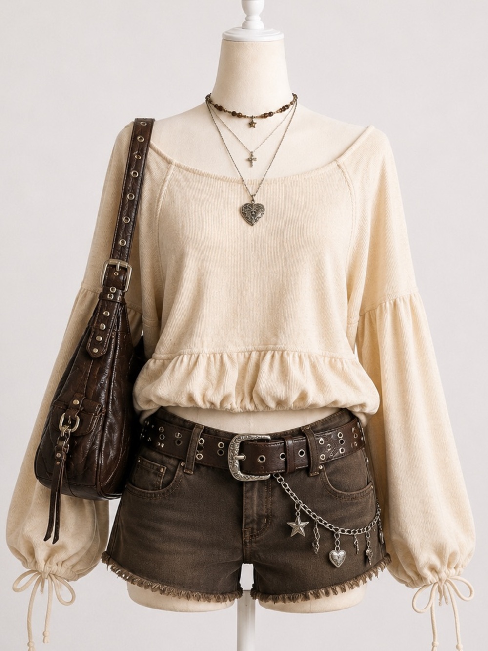 aerie Cream Long Sleeve Peasant Top
